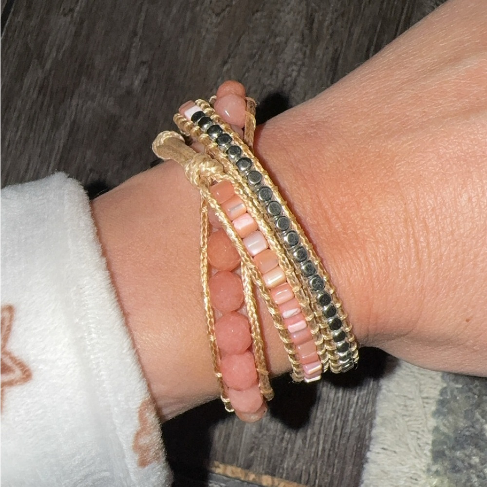Victoria Emerson Gold and Pink Beaded Bracelet Set